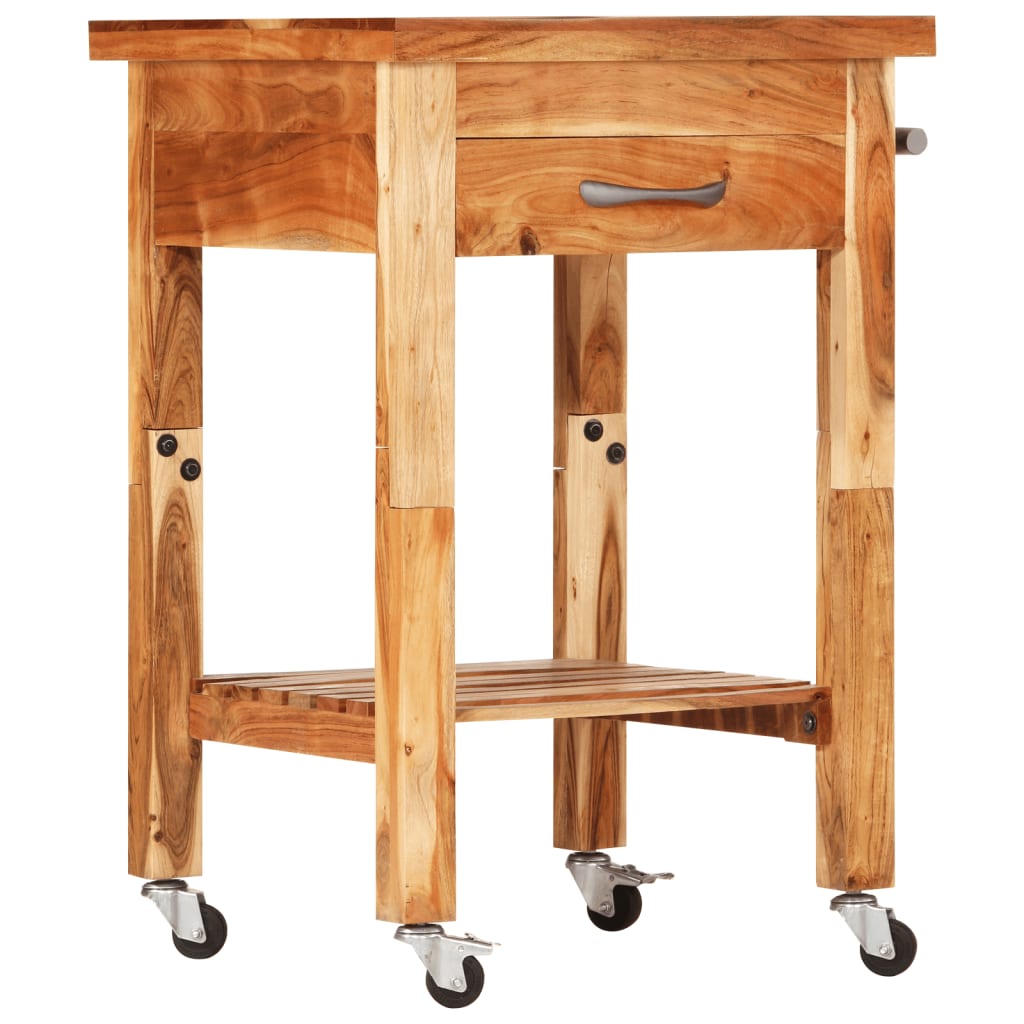 vidaXL Kitchen Cart Wooden Rolling Kitchen Trolley Stand Solid Wood Acacia