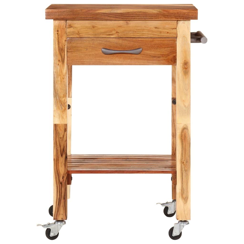 vidaXL Kitchen Cart Wooden Rolling Kitchen Trolley Stand Solid Wood Acacia