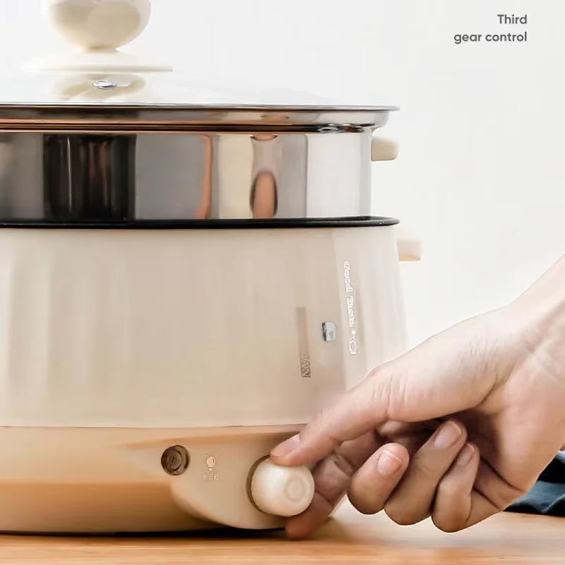 Electric Cooker Double Layer 24cm Non Stick Hot Pot & Rice Cooker White